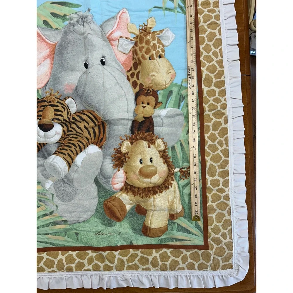 Safari Jungle Luvable Friends Baby OS Blue Tan Animal Print Ruffle Quilt Blanket